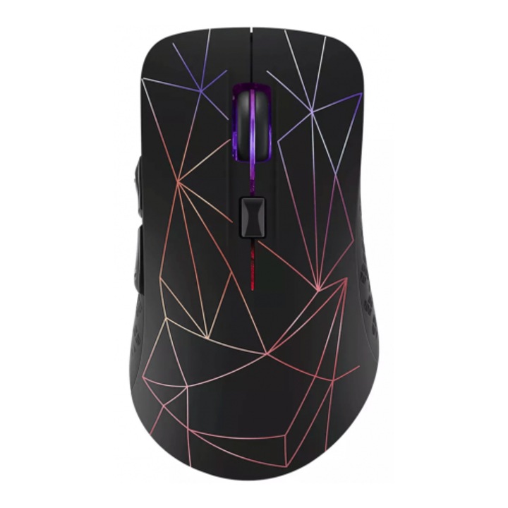 Мишка Bervolo Dual Wireless USB и Bluetooth 5.0, Подсветка Rainbow, Презареждаща се, Цветове RGB, 6 Бутона, Регулируем DPI, Черен