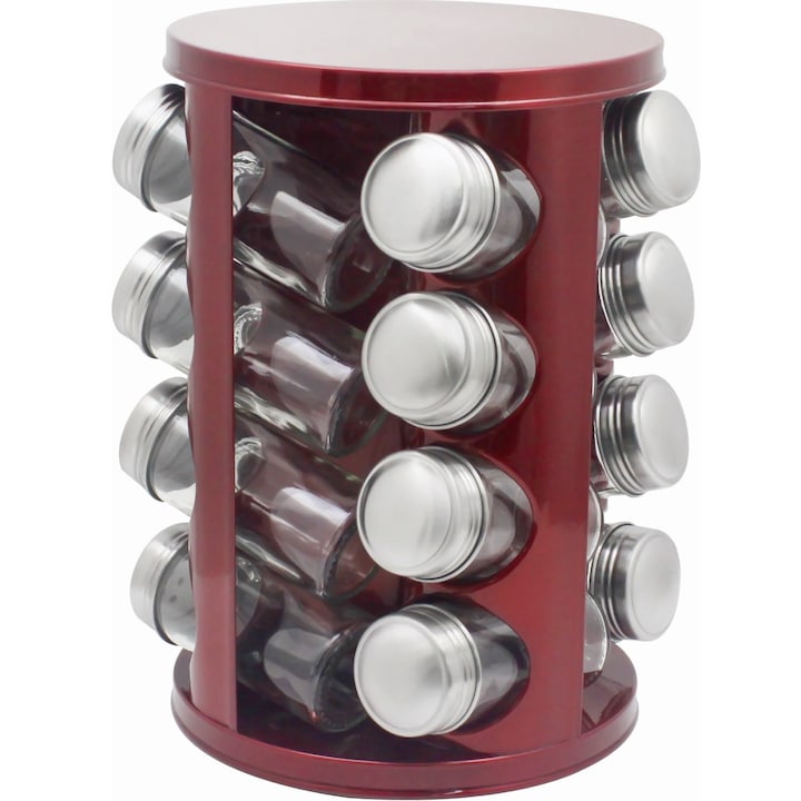 Бурканчета за подправки на стойка Rosberg Premium RP51217A16, 16 бр, 4 нива, Червен металик