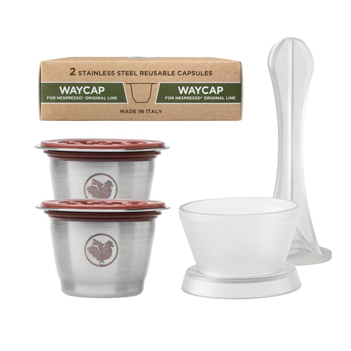 Set 2 capsule reincarcabile pentru Nespresso, WayCap, Inox/Silicon