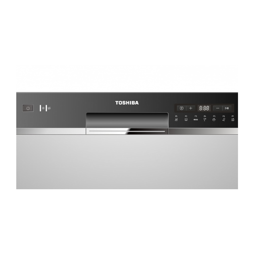 Masina spalat vase compacta Toshiba DW-08T2EW, Clasa F, 8 seturi, 7 programe, 55 cm, alba