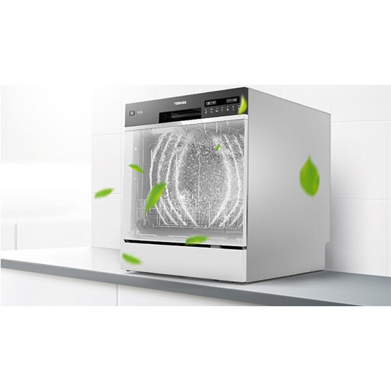 Masina spalat vase compacta Toshiba DW-08T2EW, Clasa F, 8 seturi, 7 programe, 55 cm, alba