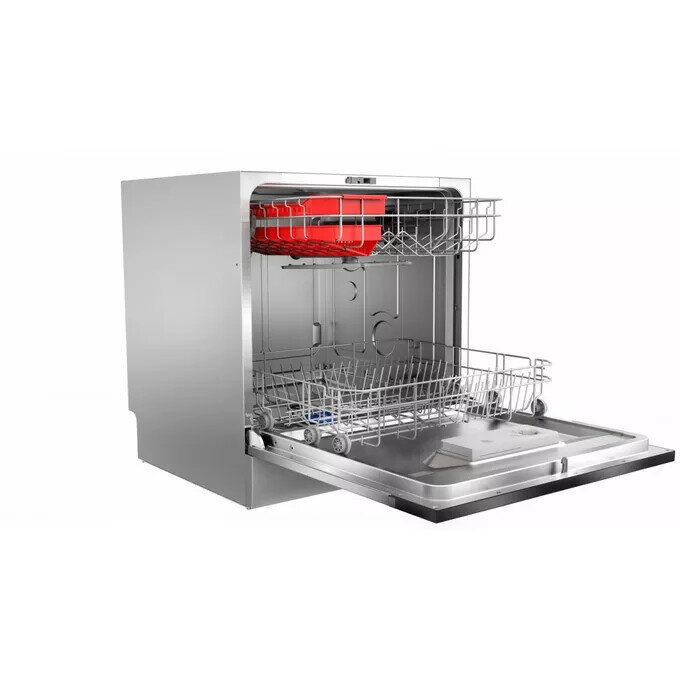 Masina spalat vase compacta Toshiba DW-08T2EW, Clasa F, 8 seturi, 7 programe, 55 cm, alba