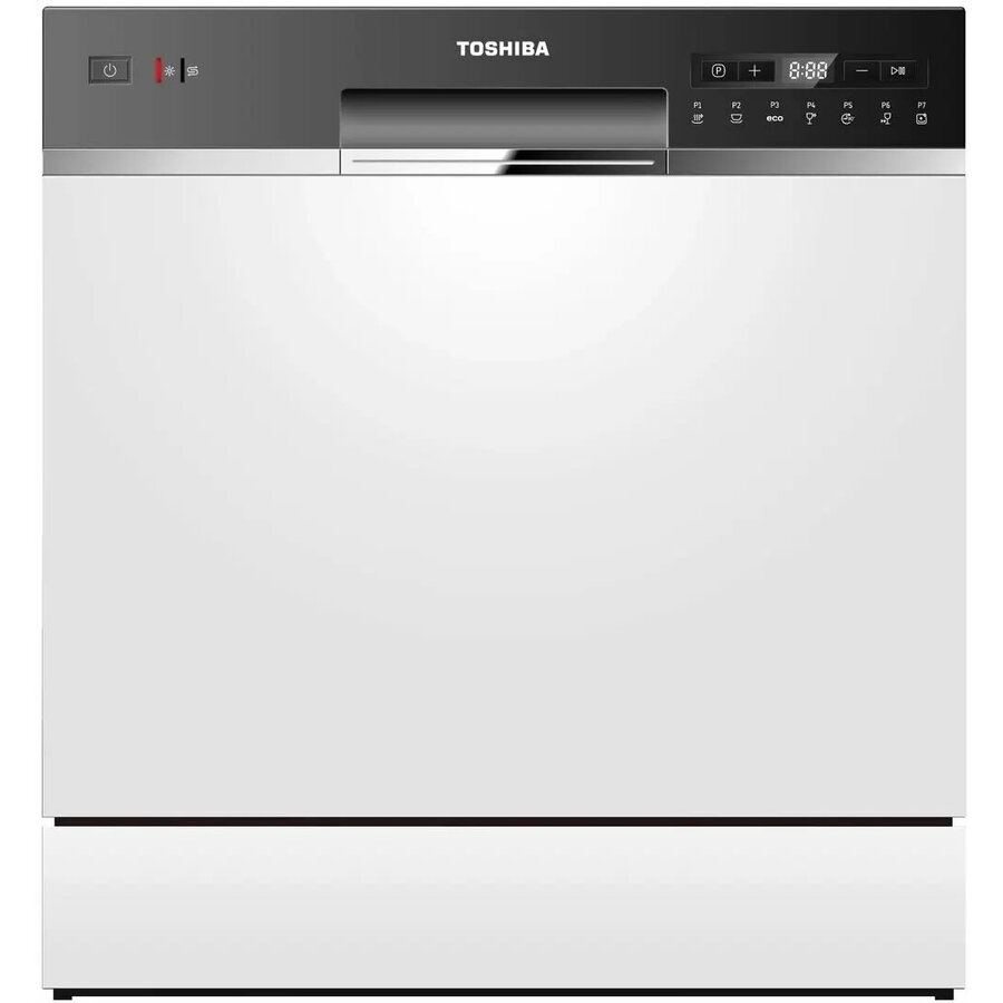 Masina spalat vase compacta Toshiba DW-08T2EW, Clasa F, 8 seturi, 7 programe, 55 cm, alba