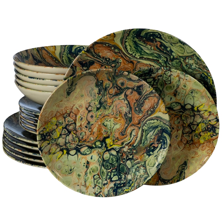 Set farfurii 18 piese, pentru 6 persoane, Abstract Art, 18 piese, Cesiro, Multicolor