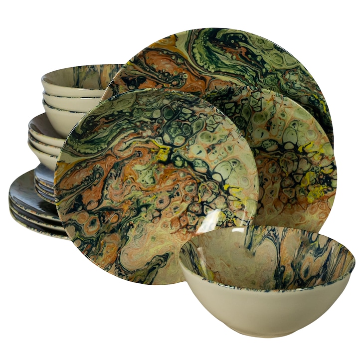 Пълен сервиз за маса, абстрактно изкуство, 16 части, Cesiro, многоцветен