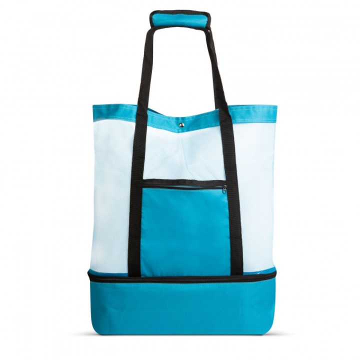 Geanta de plaja cu compartiment termic, Dimensiune 45 x 43 x 15 cm, Material 600D Oxford, Culoare albastra