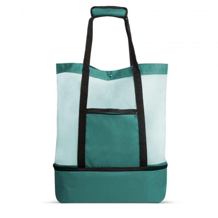 Geanta de plaja cu compartiment termic, Dimensiune 45 x 43 x 15 cm, Material 600D Oxford, Culoare verde