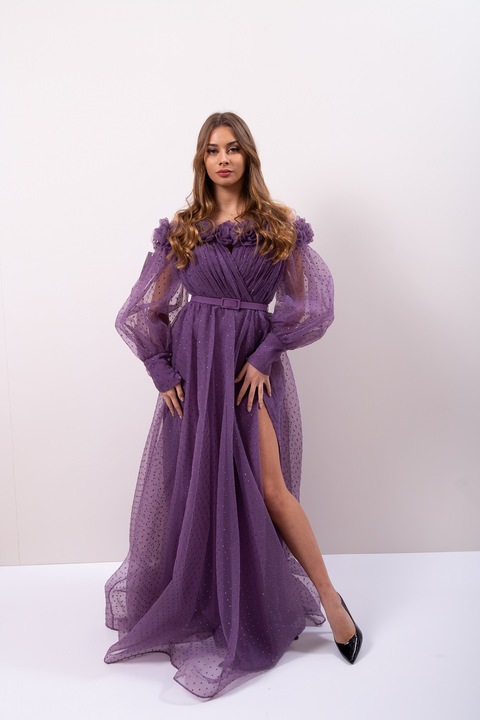 Дамска рокля MODASEGRETA, Официална, Лилав, L