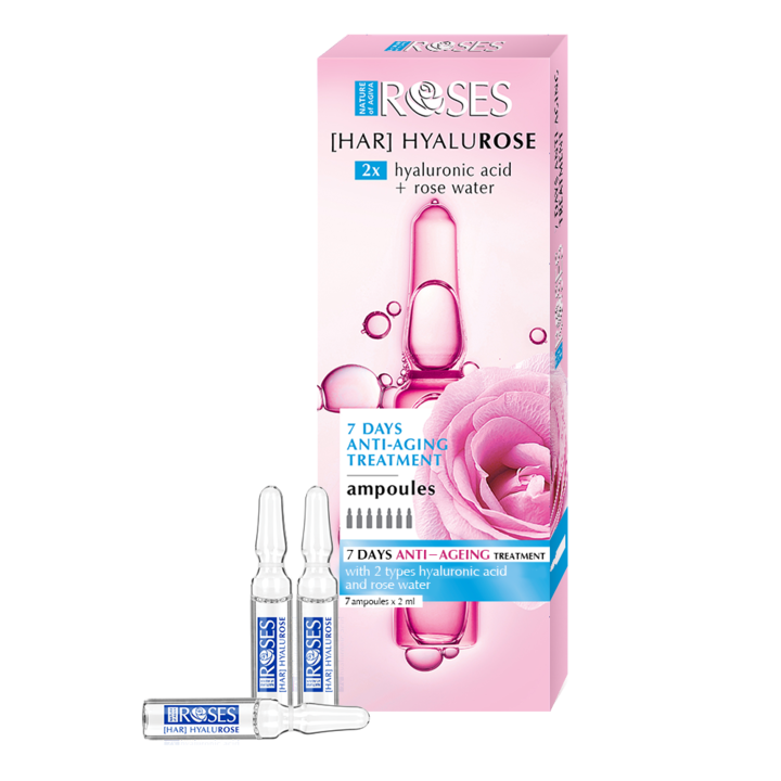 Ампули за лице Nature of Agiva Roses [HAR] HYALUROSE, Против бръчки, С двоен ефект
