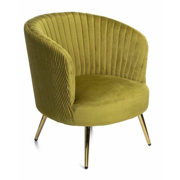 Fotel, textil/fém, 67 x 67 x 72 cm, khaki zöld/arany