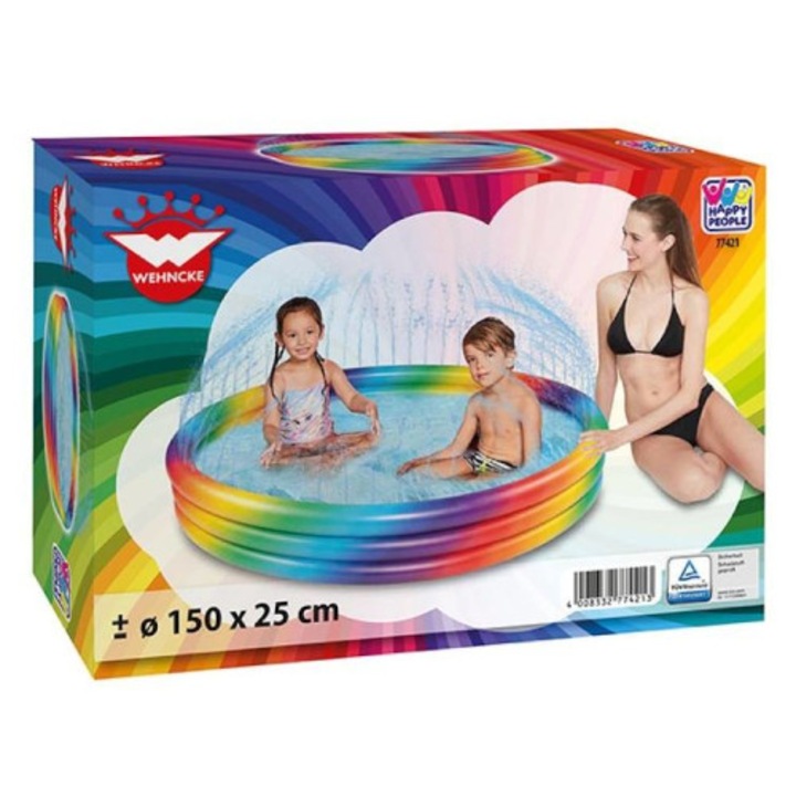 Надуваем басейн Happy People Rainbow с 3 ринга и пръскалки 150 x 25 cm