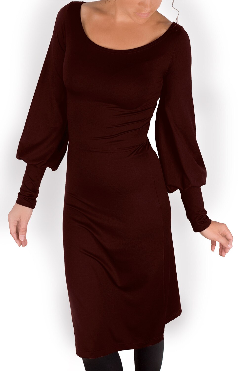 Rochie cu maneci bufante Ivanel, Maro inchis