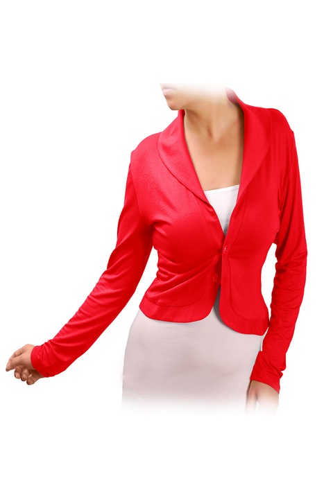 Дамско сако Ivanel С обла яка и от трико, Дълъг ръкав, Светло червено