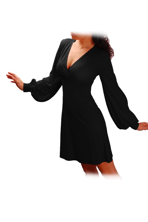 Дамска рокля Ivanel Фея разкроена до коляното, С широк дълъг ръкав, Черно, Размер S