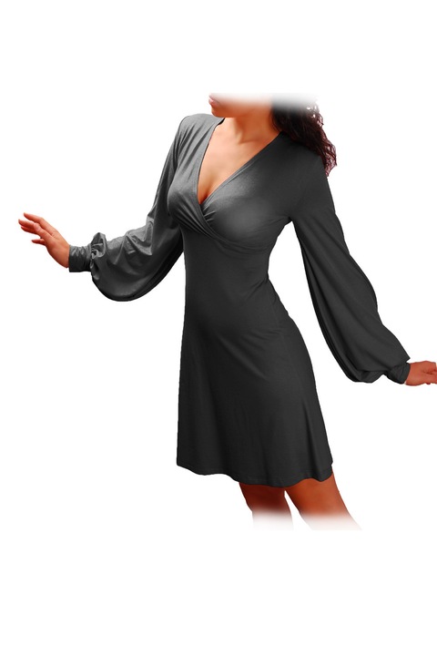 Дамска рокля Ivanel Фея разкроена до коляното, С широк дълъг ръкав, Тъмносив, Размер S