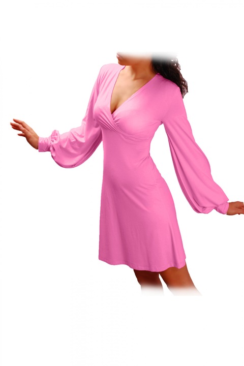 Дамска рокля Ivanel Фея разкроена до коляното, С широк дълъг ръкав, Ярко розов, Размер M