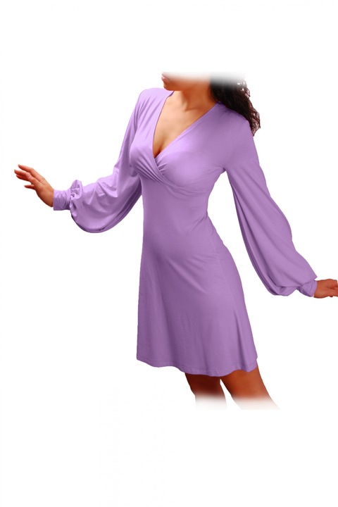 Дамска рокля Ivanel Фея разкроена до коляното, С широк дълъг ръкав, Светлолилав, Размер S