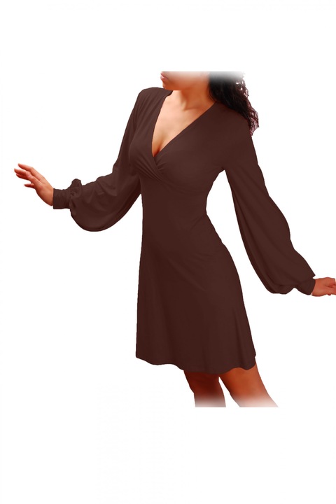Дамска рокля Ivanel Фея разкроена до коляното, С широк дълъг ръкав, Тъмнокафяв, Размер M
