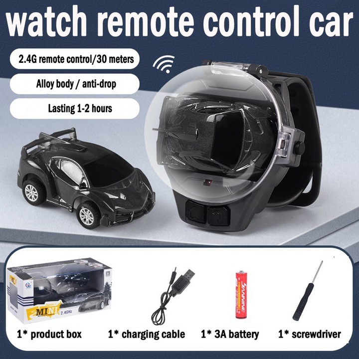 Количка за игра - часовник MorFansi, 2.4GHz, Сваляща се, С дистанционно, 1:64, Сив