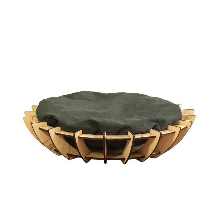 Culcus pentru catel/pisica, Infinity, din lemn, negru/maro, 54x54 cm