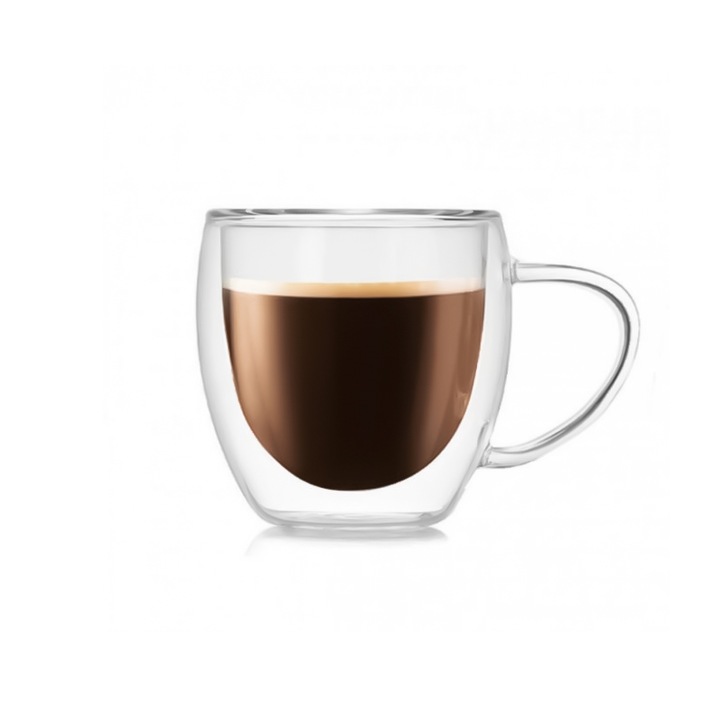 Cana termo cafea si cappuccino cu perete dublu, sticla borosilicata, 250 ml