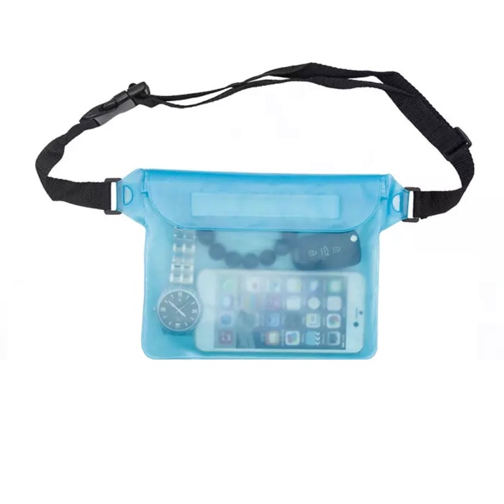 Подводна чанта, мобилен телефон и аксесоари, регулируем колан, водоустойчив материал, 22 x 17 см, син, COM-BBL5440
