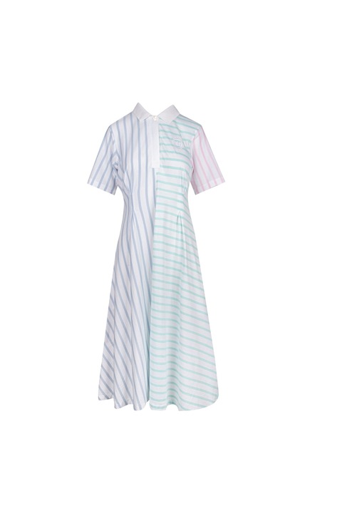 Hosszú csíkos pamutruha rövid ujjal és pólógallérral, Tommy Hilfiger, fehér