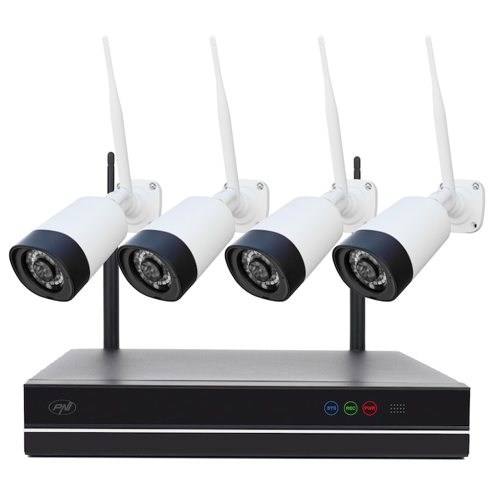 Kit supraveghere video PNI House WiFi832 NVR si 4 camere wireless de exterior 3MP, P2P, IP65