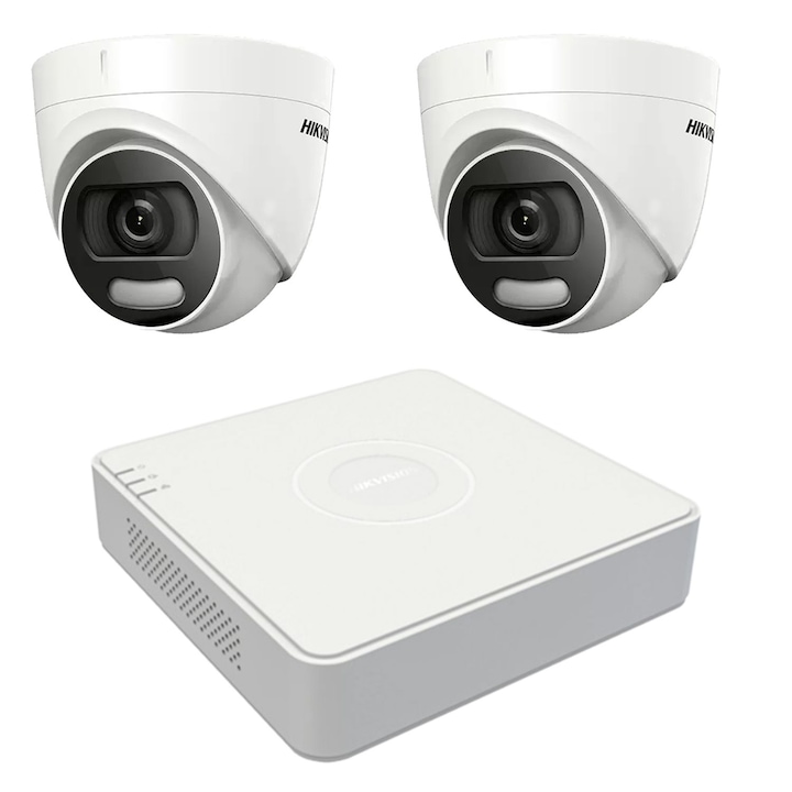 Sistem supraveghere Hikvision ColorVU, 2 camere 5MP, lumina alba 20m, lentila 2.8mm, DVR 4 canale