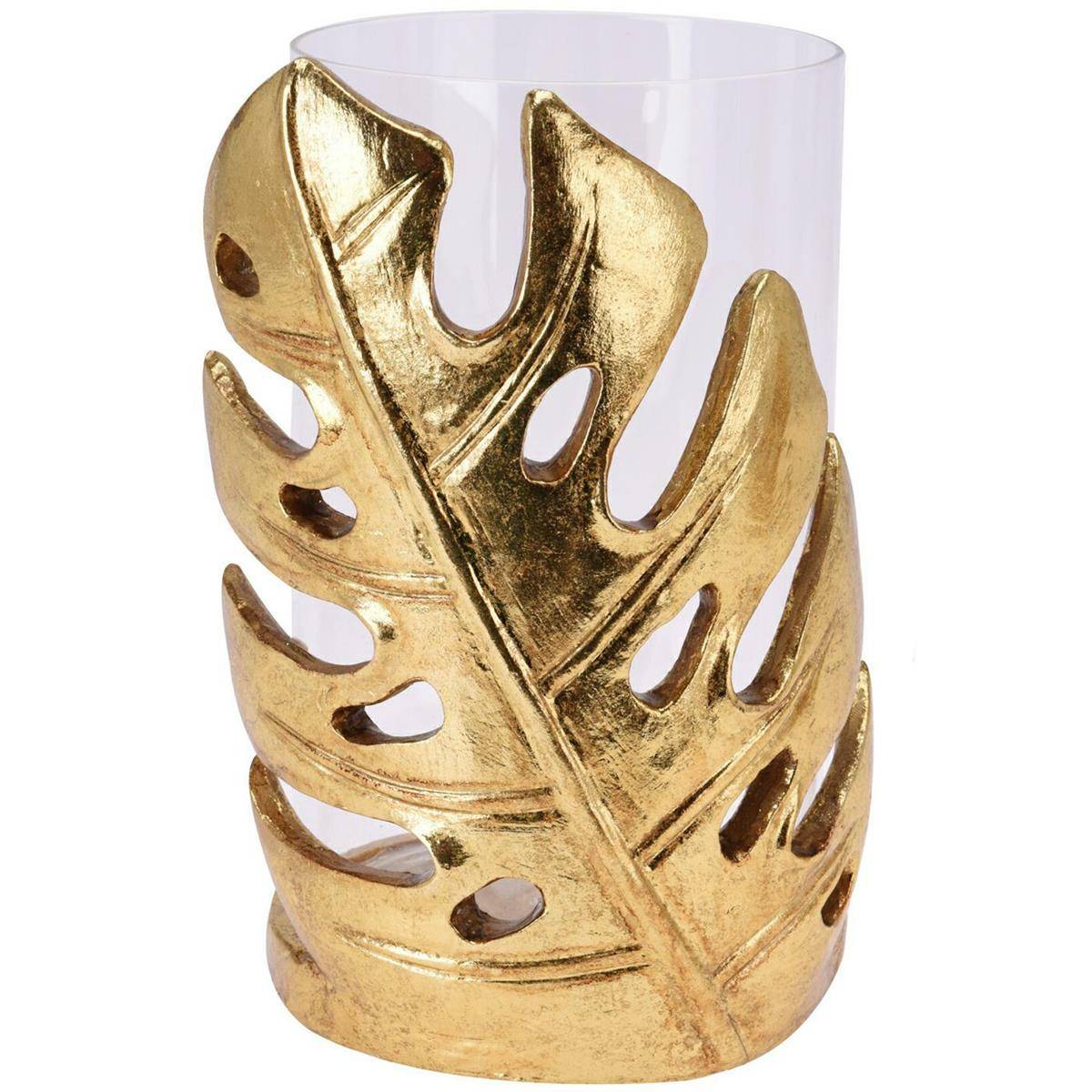 Suport lumanare, Sticla/Metal, 15 cm, Auriu