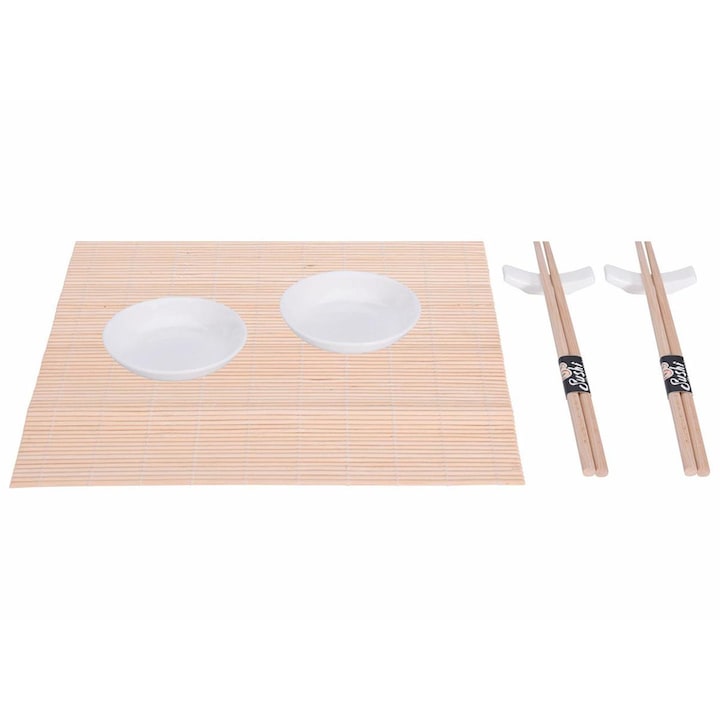 Set 7 elemente pentru sushi, Bambus, 21x25 cm, Bej/Alb