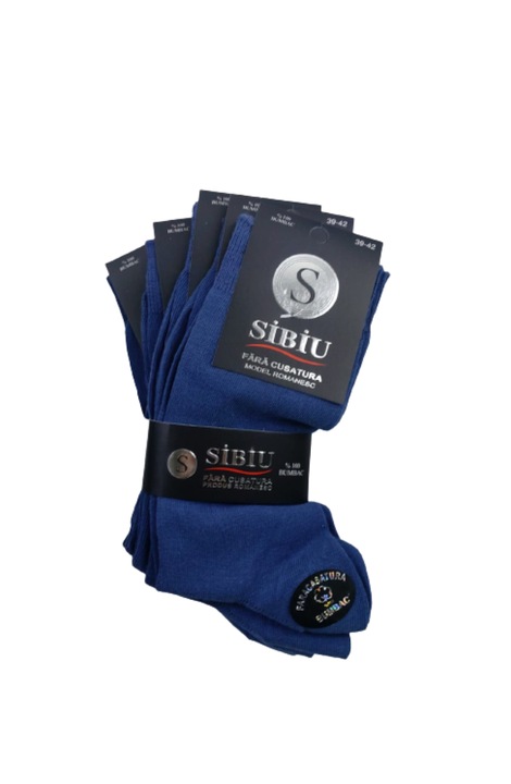 Set 5 bucati sosete bumbac barbatesti, fara cusatura, Sibiu, 39-42, Bleumarin