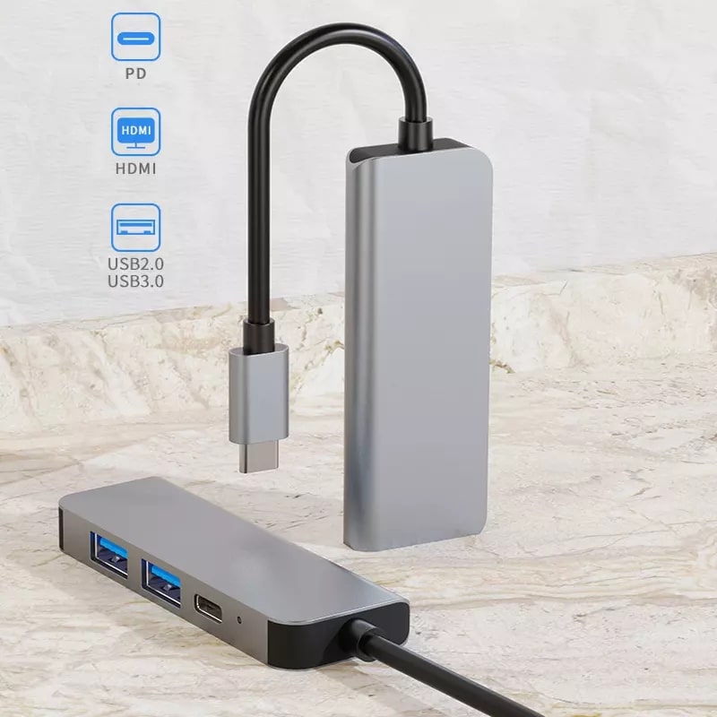 Adaptor HUB aluminiu 4in1 USB TypeC 2x USB 3.0, 1x USB TypeC