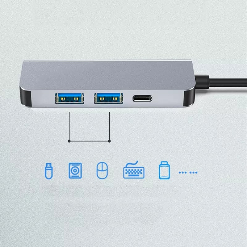 Adaptor HUB aluminiu 4in1 USB TypeC 2x USB 3.0, 1x USB TypeC