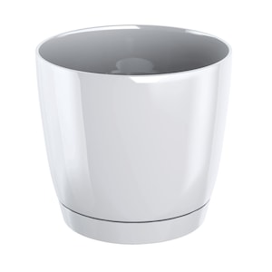Ghiveci flori Prosperplast Coubi Duop 135 cu baza, alb mat, modern, elegant, plante interior exterior, rezistent UV, plastic premium, jardiniere decorative, vas cu drenaj, 13.5x13.5x12.4 cm