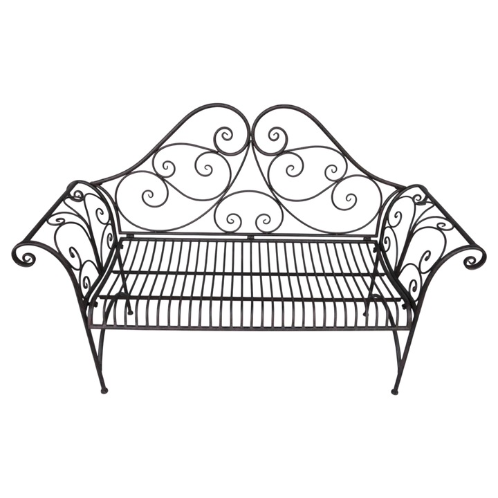 Banca din fier forjat maro, rezistenta si eleganta pentru gradina si terasa, L. 137 cm