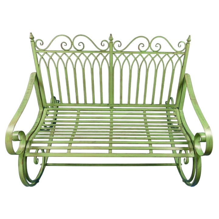 Balansoar de gradina verde din metal, design vintage elegant, rezistent si durabil