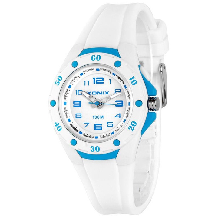 Ceas Xonix, analog, Alb/Albastru, iluminare cadran, rezistenta la apa 100m, pentru copii