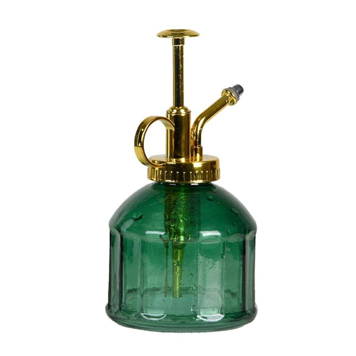 Vintage spray palack vízhez/parfümhöz, 16x7,5 cm, Üveg, Zöld/Arany