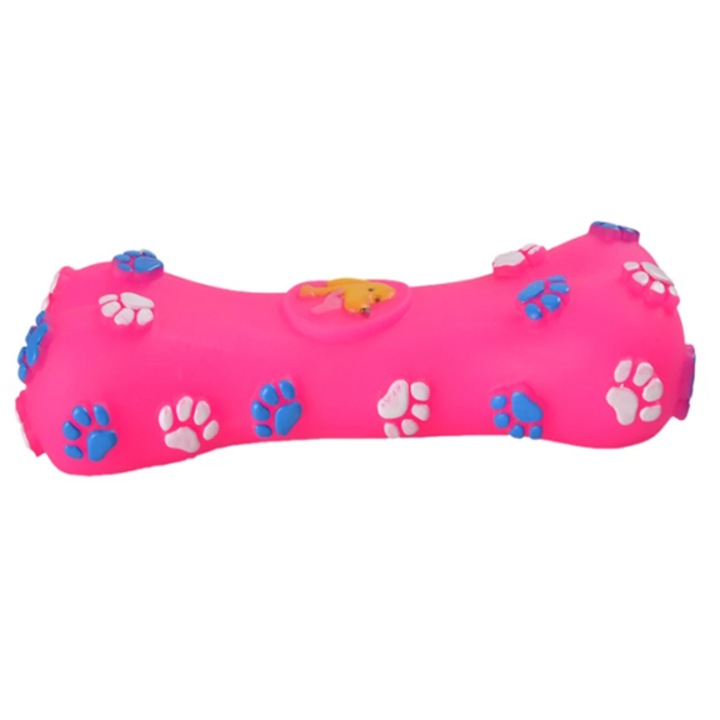 Jucarie pentru caini in forma de os cu sunet, tipatoare, 16cm, Roz, Ropet