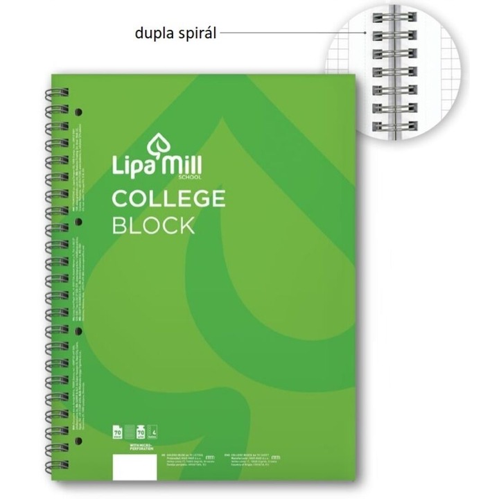 Тетрадка Lipamill College Block A5 карирано зелено 70 листа