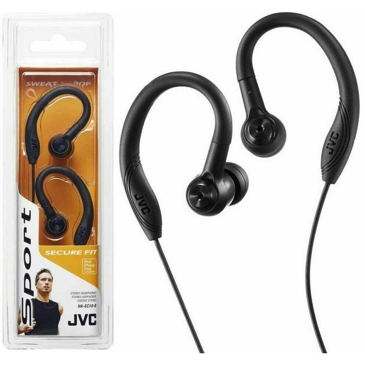 Слушалки In-ear Jvc Sport Secure Fit HA-EC10-B, Микрофон, Черни