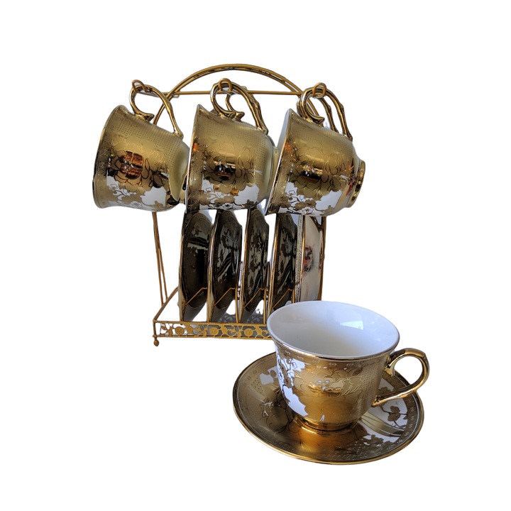 Kávé és tea felszolgálás Gerdani BG, 6 db, állvány, arany/fehér