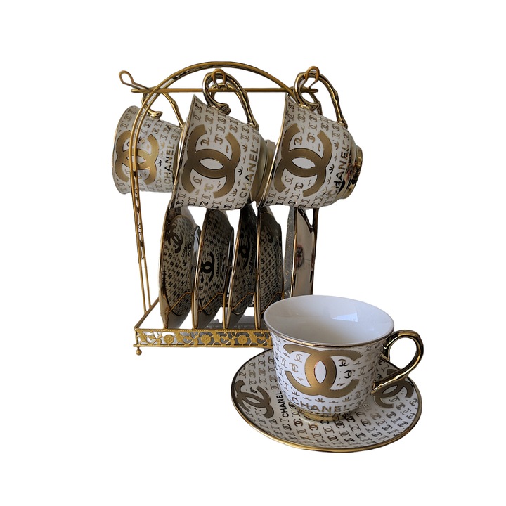 Kávé és tea felszolgálás Gerdani BG, 6 db, állvány, fehér/ezüst