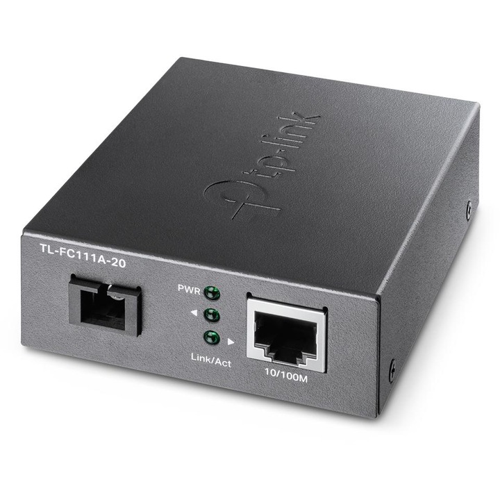 Converter Media Tp-Link Tl-Fc111A-20, 94,5x73x27 mm, Compatibilitate Cu Standardele 802.3U 10/100Base-Tx, 100Base-Fx, Suport Pentru Tehnologia Wdm, Raza De Transmisie De Pana La 20 Km, Alimentator Extern 5 V/0,6 A