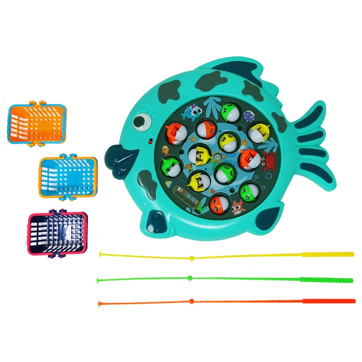 Joc interactiv de Pescuit, Pestisor Verde, cu Muzica, Salamandra Kids