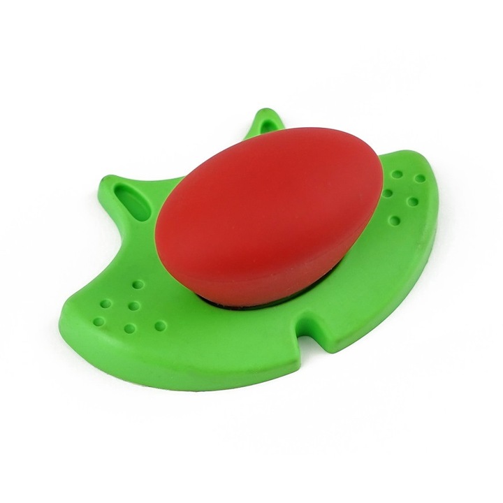 Buton pentru mobila copii Joy Pisica, finisaj verde cu nasuc rosu CB, 30 mm