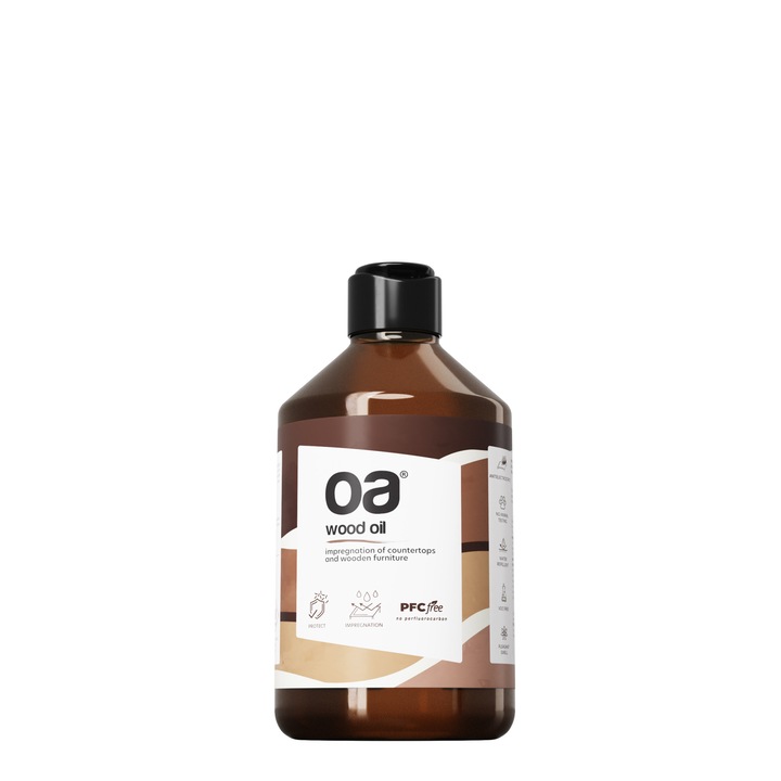 Wood Oil Агент за импрегниране на дърво, Предпазва от абсорбиране на влага, подчертава цвета и запълва драскотини, Не съдържа вредни PFC, 250 ml