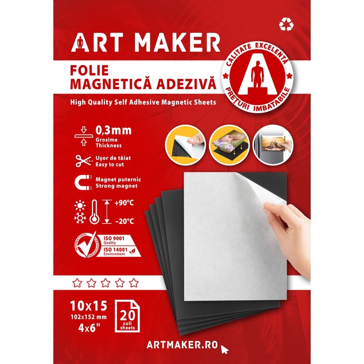 Магнитно самозалепващо фолио, дебелина 0,6 мм, 10x15 см, 20 листа/опаковка