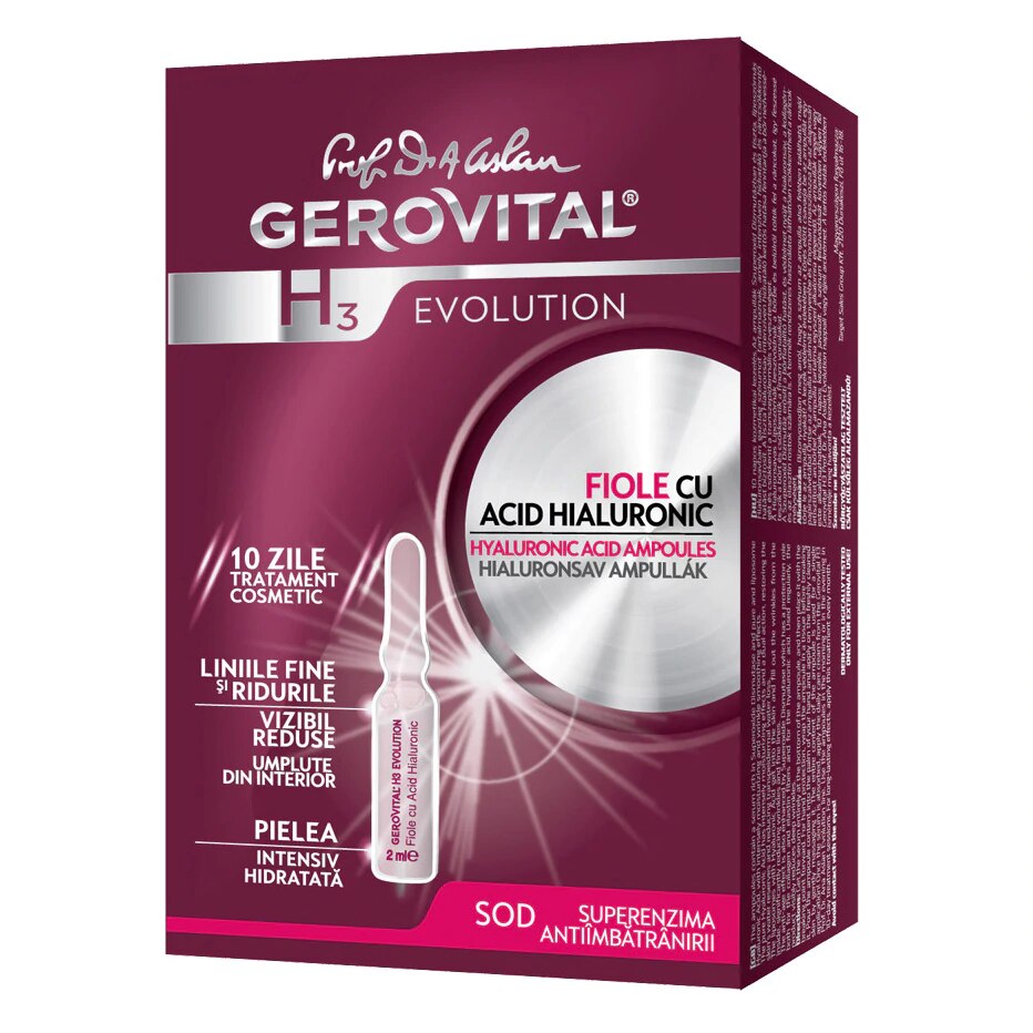 Fiole Cu Acid Hialuronic 10 Fiole X 2 Ml Gerovital H3 Evolution 10 Zile De Tratament Reduce 